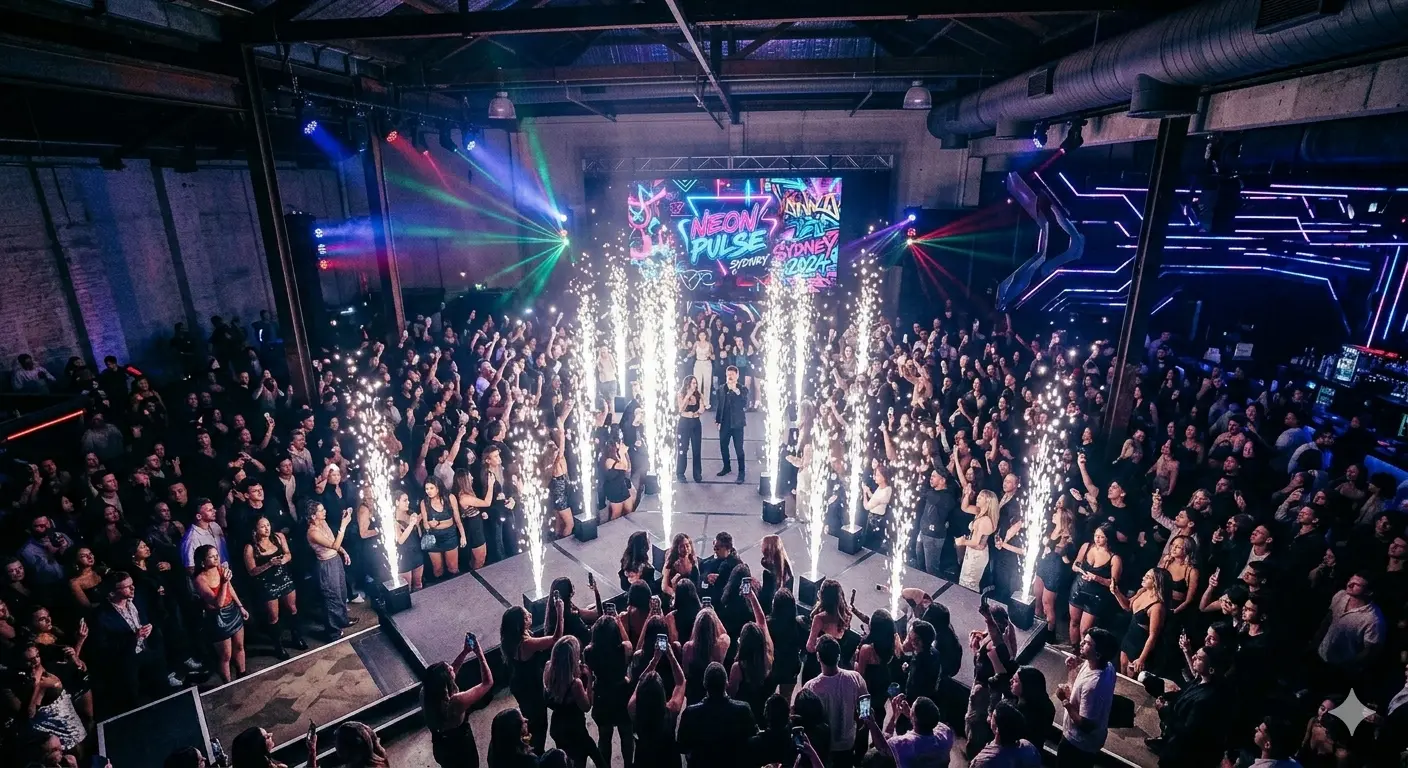 Premium event equipment hire setup with cold sparks for a Canberra wedding
